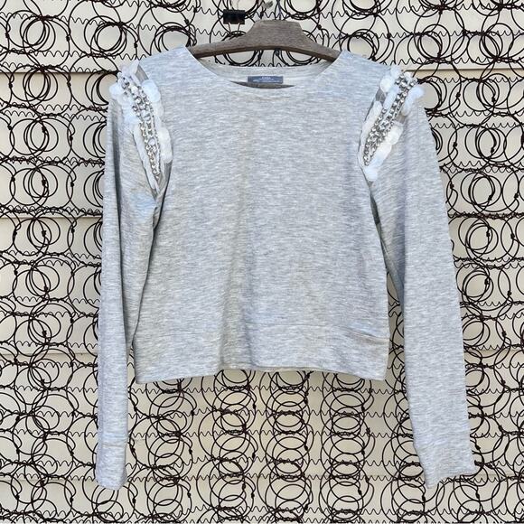 Zara Gray Crop Sweatshirt with Sequin Gem Paillettes Shoulder Detail - Picture 1 of 8